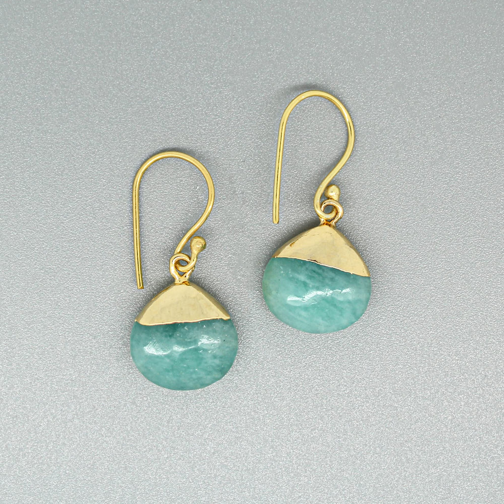 Gempires Amazonite Teardrop Drop Earrings for Women, Sea Green gold Dangle