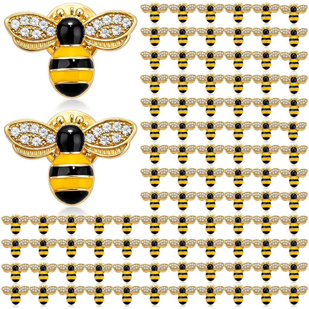 Unittype 25 Pcs Rhinestone Bee Brooches Gold Insect Themed Animal Fashion Brooches with Safety Buttons Cute Animal Lapel Pins for Clothing, Bags, Hats Gifts