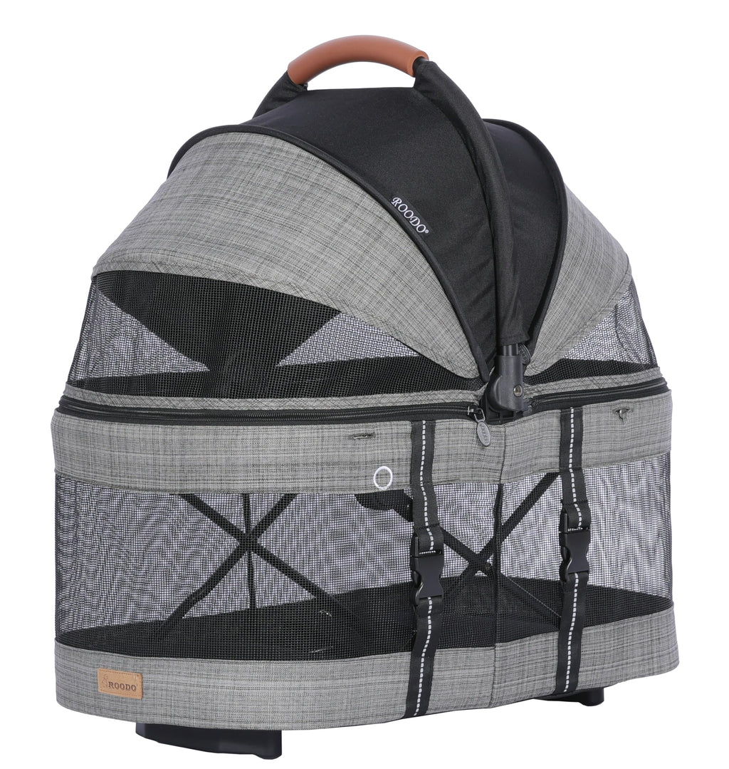 ROODO 2026 Upgraded Version 3-in-1 Dog Cat Stroller with Detachable Carrier Folding Lightweight Portable Travel Pet Gear All-Terrain Puppy Doggie Kitty Bunny Stroller for 35 lbs(Grey Lattice)