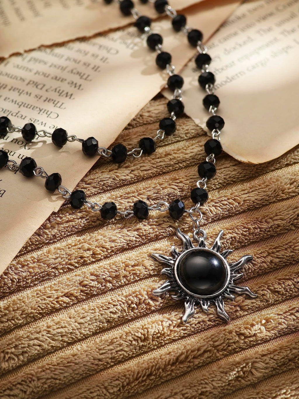 Black Crystal Sun Choker, Black Jewelry, Gothic Emo Punk Grunge Necklace