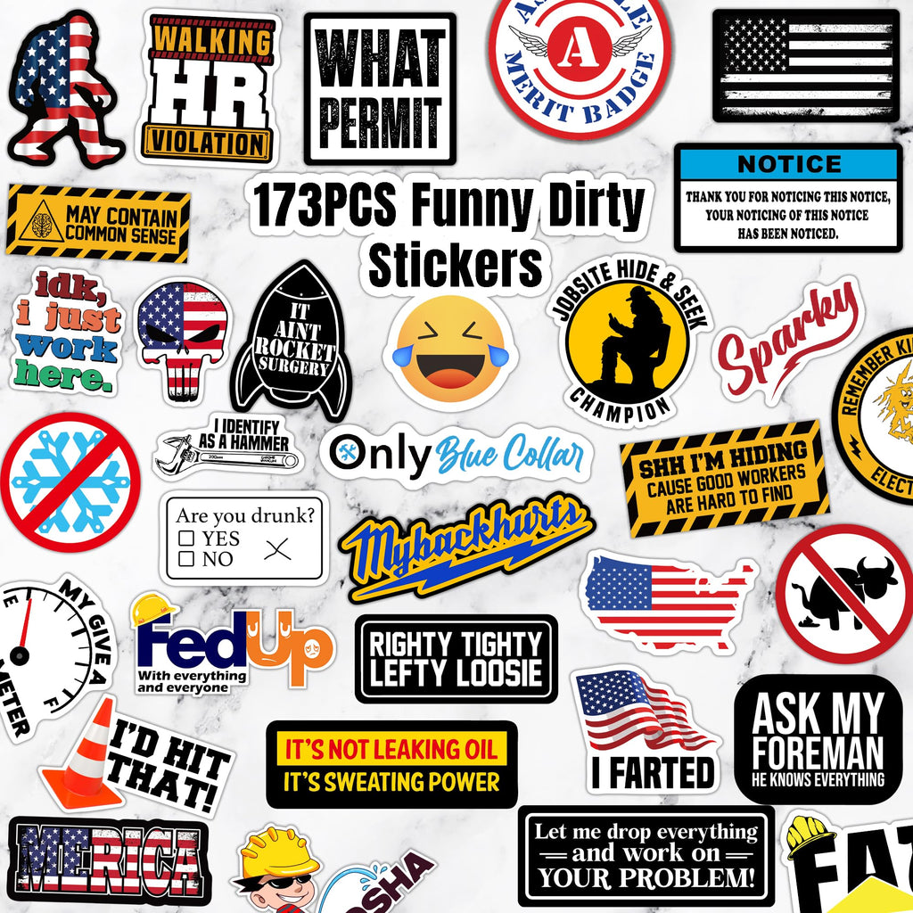 306 PCS Funny Hard Hat Sticker Pack for Adults - Waterproof Vinyl for Welding Helmet, Tool Box, Construction, Electrician, Mechanic Tools - Blue Collar Accessories