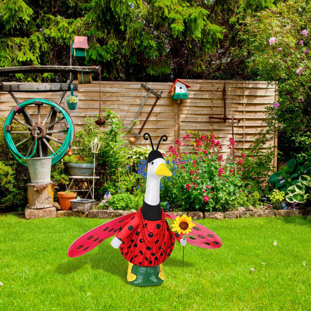 Ueyben Bee Ladybug Porch Goose Outfit, Spring Summer Goose Outfit with Wings Summer Gooses Costume for 23" Lawn Cement Plastic Geese Statue for Garden Yard Decor (Ladybug)