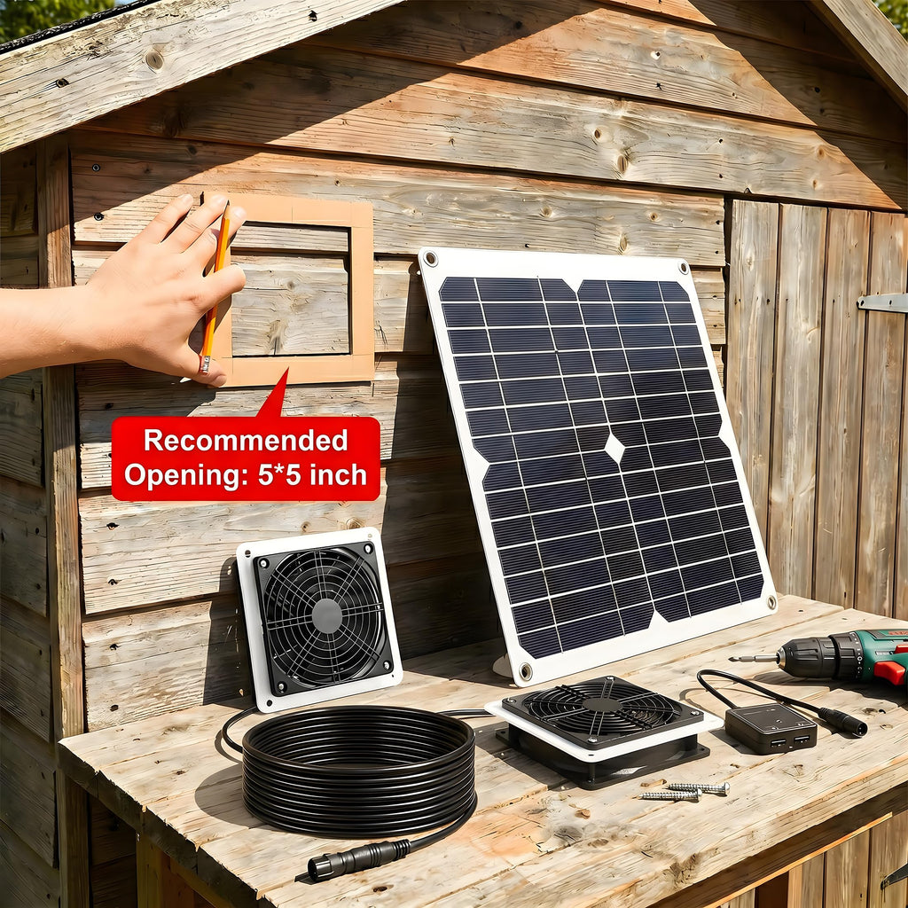 ywmvcm 20W Monocrystalline Solar Powered Fan Kit, IP54 Waterproof Dual Exhaust Fan with Control Switch & USB Ports for Chicken Coop, Greenhouse, Shed, RV, Outdoor Ventilation