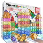 PicassoTiles 80 Pcs Magnetic Building Tiles Magnet Building Block Toys W/Car Diamond Educational Construction Playset Toy for STEM Sensory Gifts Kid Brain Development Stacking Blocks Construction Set