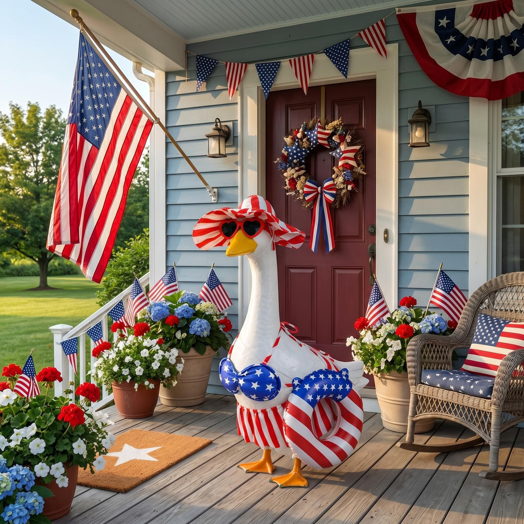 SNASRHTY Summer 4th of July Porch Goose Outfit for 23 Inch Goose Statue Funny Patriotic Bikini Style Outdoor Yard Decor