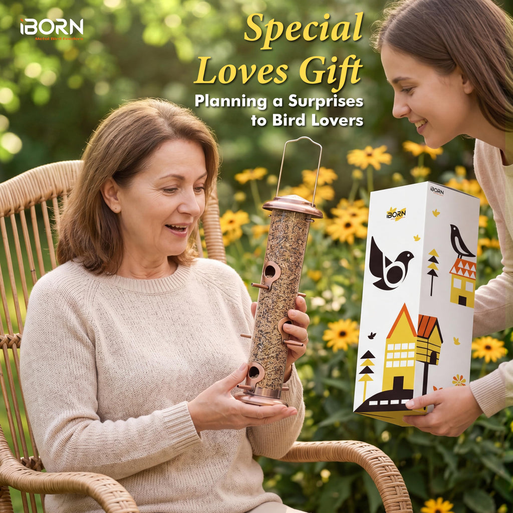 iBorn Bird Feeders for Outdoors 14" 6 Ports Chew-Resistant, Copper, 1PK