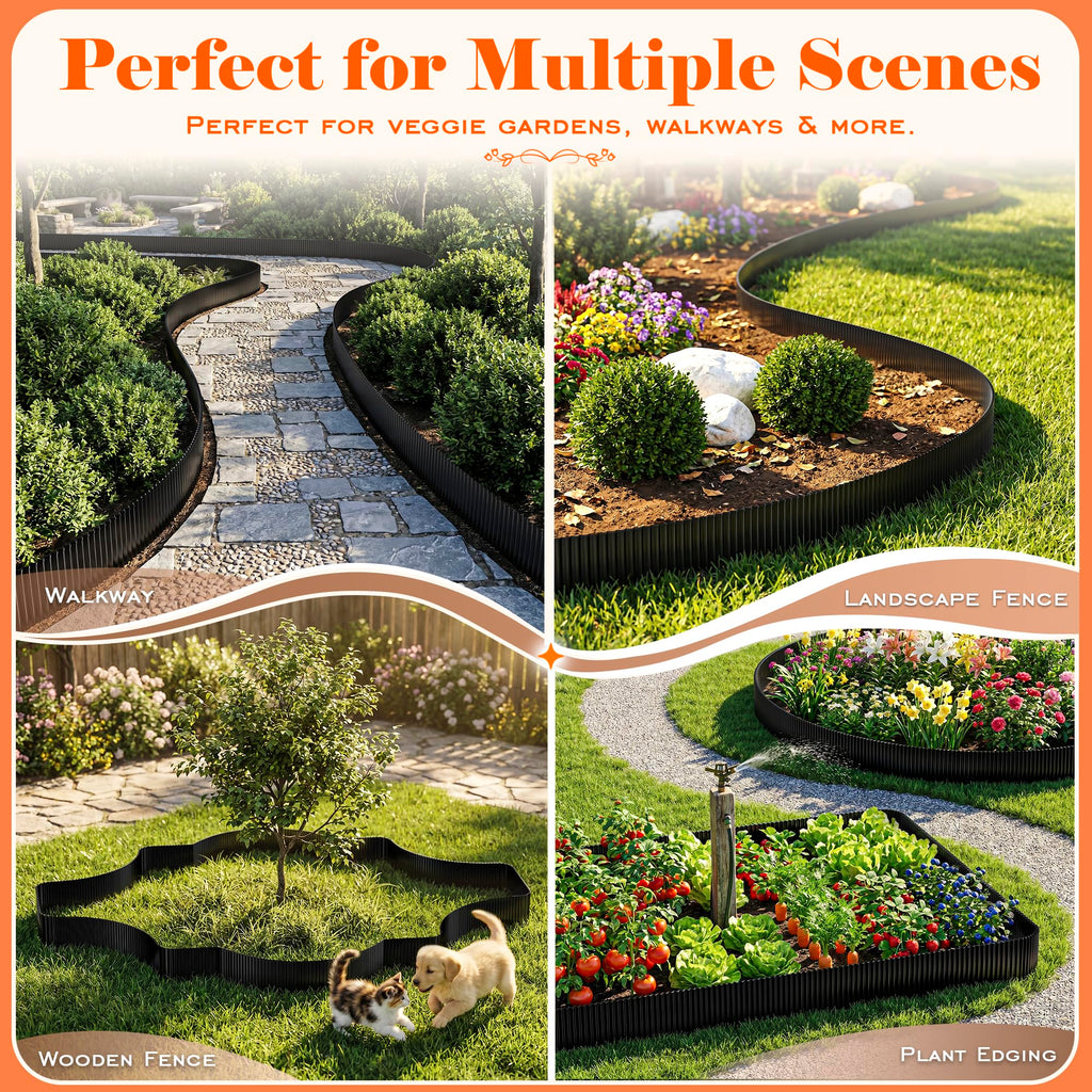 Corrugated Garden Edging,12"×20Ft Galvanized Steel Landscape Edging & Lawn Edging Border,Metal Garden Border for Flower Beds,Garden,Lawn,Raised Beds & Tree Surrounds(Black)