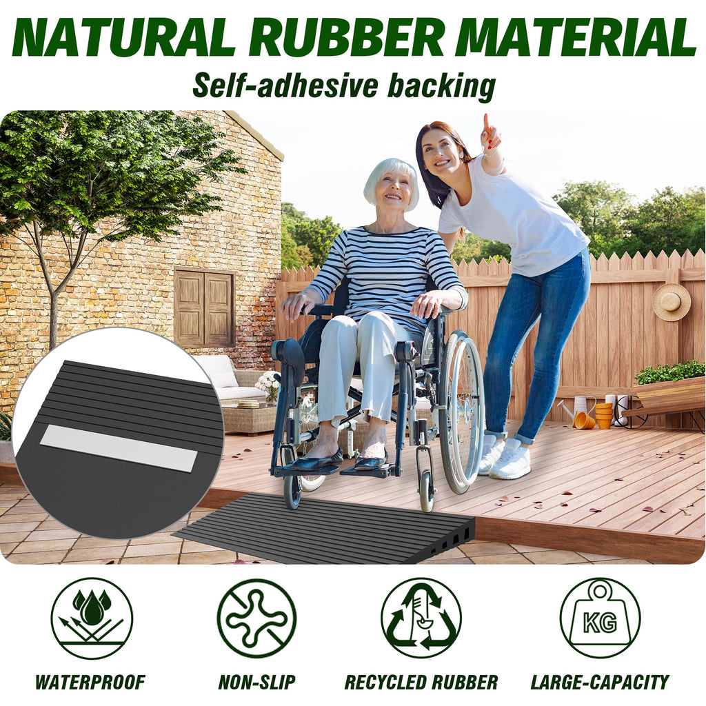 1" Rise Threshold Ramps for Doorways, 2000 Lbs Load Capacity, 35.5" Wide Natural Rubber Power Wheelchair Ramp is Adjustable and Cuttable for Doorways, Curb, Sweeper, Power Scooters, Bathroom
