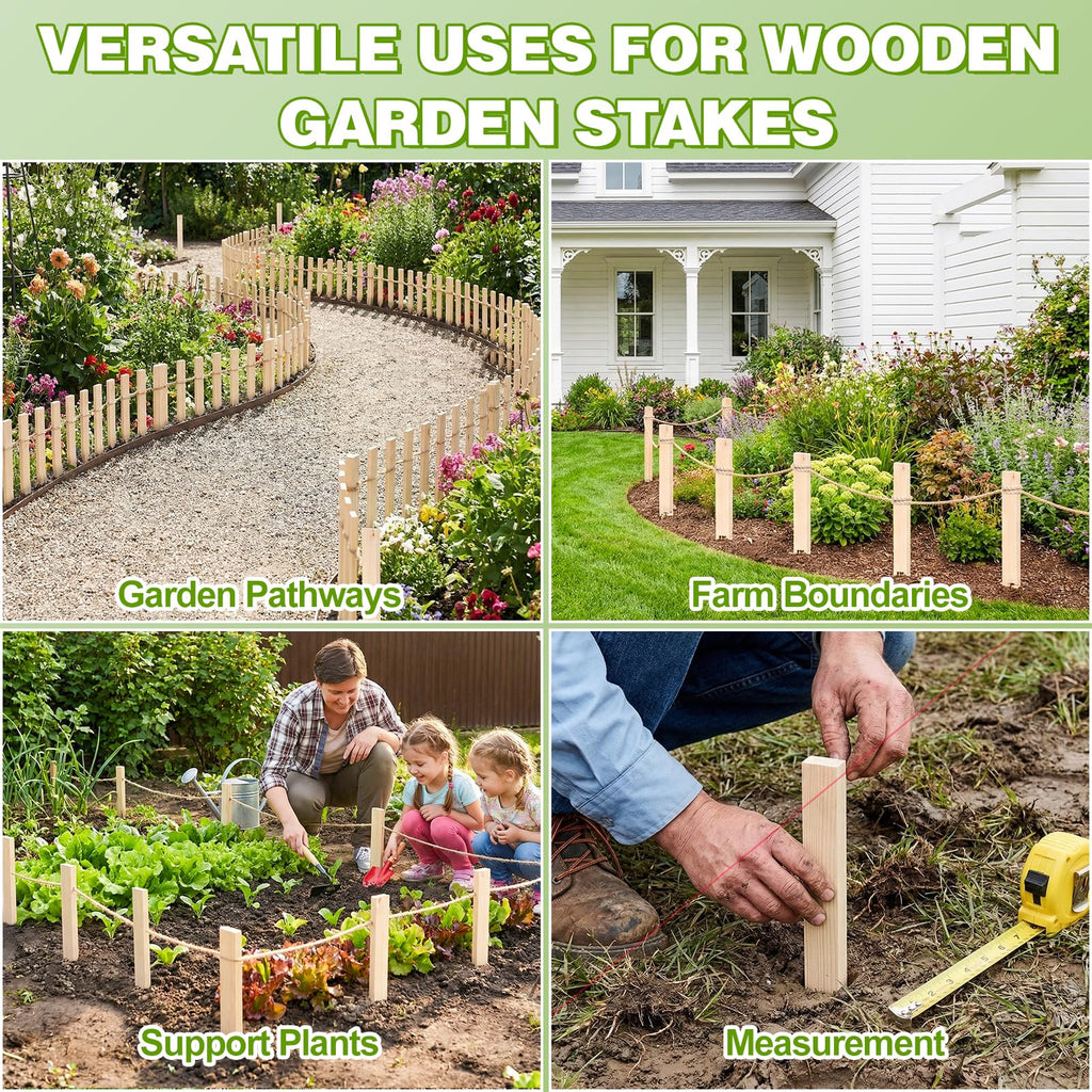 24Pcs Wooden Garden Stakes, 12in Pinewood Yard Stakes for Plant Support