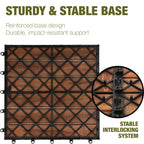 GREEN ALLUVIUM Premium Acacia Wood Interlocking Deck Tiles, 12"x12"x0.9" Outdoor Patio Flooring, Waterproof All-Weather Use, 9 PCS, Dark Brown – Striped Pattern