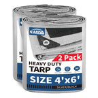 TARPAL Small Tarps 4x6 Feet(2-Pack) Heavy Duty Tarp 10.5Mil Multipurpose Protective Cover Waterproof,Snow or UV Protection,Durable Reinforced Edges,Silver/Black