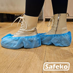 Safeko Premium Disposable Boot & Shoe Covers Booties, Durable, Non-Slip, Non-Toxic, Recyclable Protectors, Fits Most Shoes - Blue - Pack of 100 (50 Pairs)