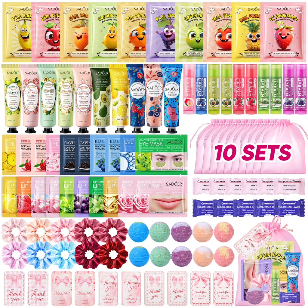 100 PCS Spa Party Supplies for Girls , Spa Party Favors Include Face Masks Skincare, Hand Cream, Lip Balm, Under Eye Patches, Lip Mask and Foot Bath Bombs, Spa Birthday Sleepover Party Supplies