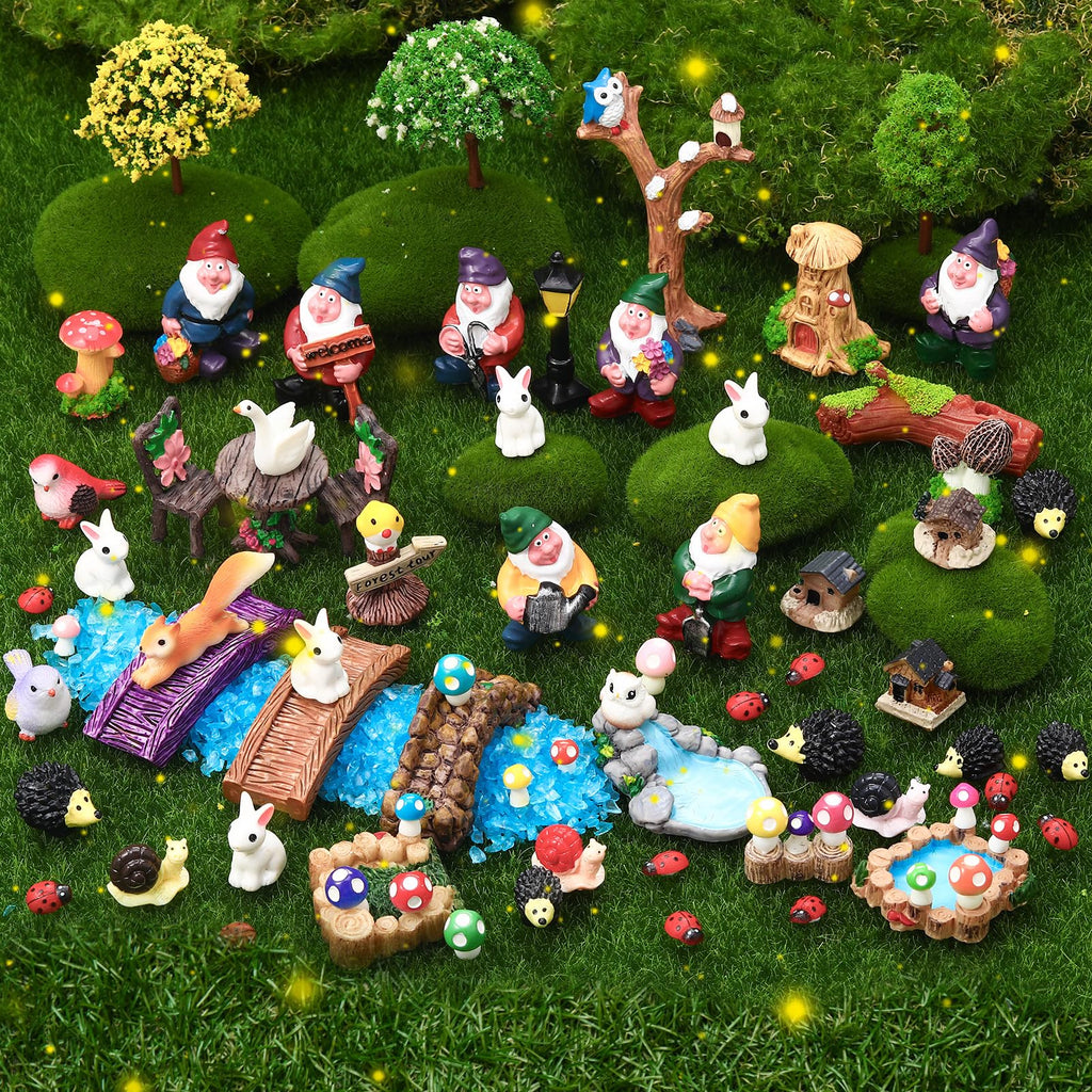GGSTDDUP 82 Pcs Miniature Gnome Resin Figures, Fairy Garden Accessories Set