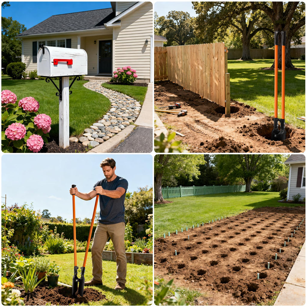 Nohovu Post Hole Digger, Heavy Duty with Fiberglass Handle, Carbon Steel Blades, 58 Inches, Orange & Black