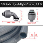 Wocloer Liquid-Tight Conduit - 3/4inch 25 Foot Flexible Non Metallic Liquid Tight Electrical Conduit Kit, With 4 Straight and 3 90-Degree Conduit Connector Fittings.3/4" Dia
