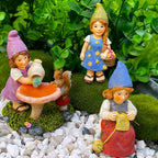 Mood Lab Garden Gnome Figurines - Lady Gnomes Set (3 pcs) - 3.5" H Miniature Decorative Statues & Accessories - Outdoor & Indoor Garden Decor