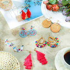 Hicarer 6 Pair Boho Rattan Earrings for Women,Cute Series