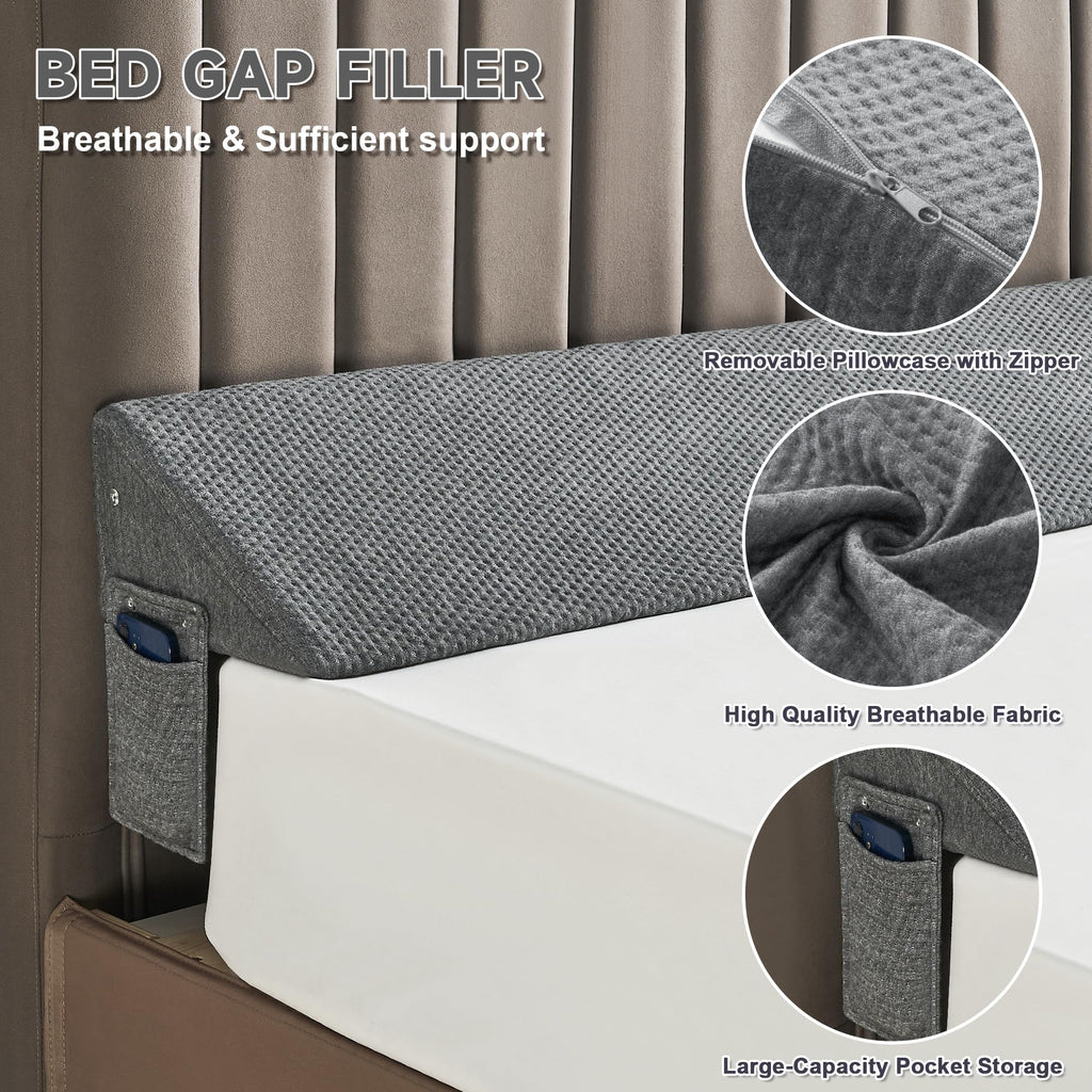IFNOW Queen Size(60"x6"x10") Bed Wedge Pillow for Headboard, Mattress Gap Filler(0-8"), Bed Wedge for Gap Between Your Headboard and Mattress Dark Grey