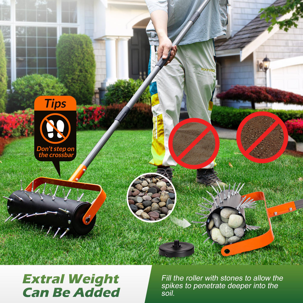 Walensee Rolling Lawn Aerator, Heavy Duty Manual Aerator with 42 Spikes