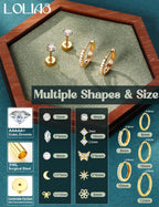 LOLIAS 14K Gold Plated Flat Back Earrings - Hypoallergenic Surgical Stainless Steel Stud Hoop Earrings for Women Girls Kids Cute Stud Earring Set Small Huggie Hoops Cartilage Earring Stacks