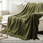 LONG CREATE Chenille Throw Blanket for Couch 50" x 60", Olive Green