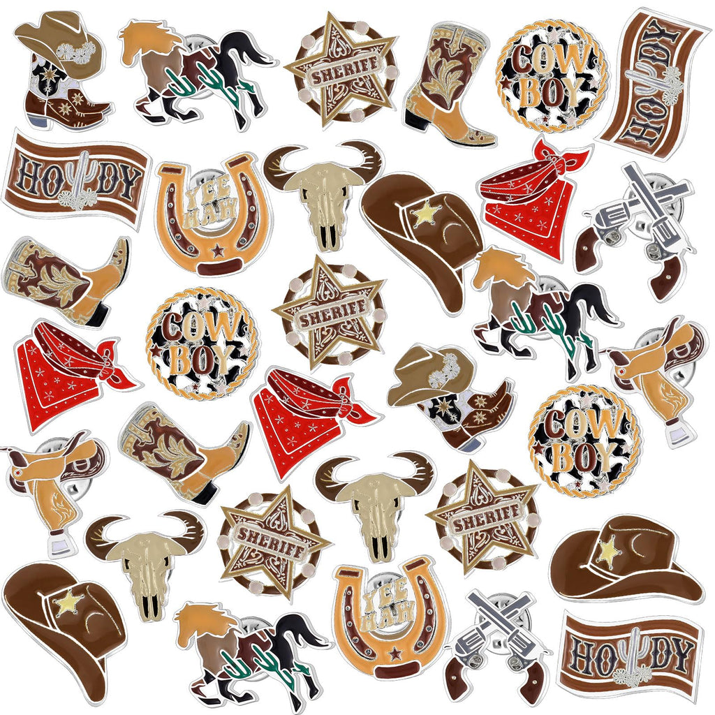 Landical 60 Pcs Western Lapel Enamel Pins Bulk Silly Goose Derby Horse Camping Coastal Cowgirl Cowboy Hat Pins for Clothing Bag Truck Hat Decor Jewelry Party Favors Gift(Cowboy)