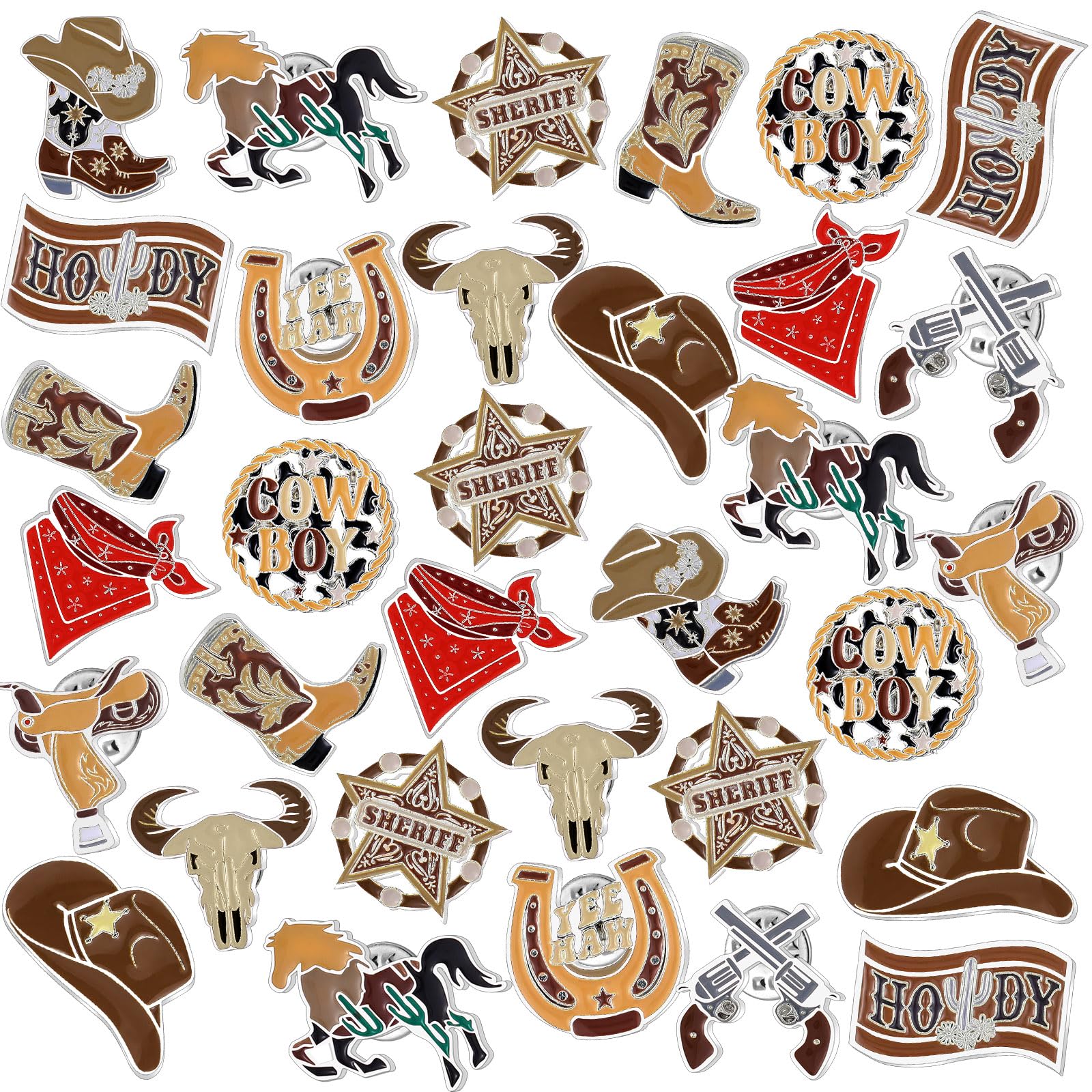 Landical 60 Pcs Western Lapel Enamel Pins Bulk Silly Goose Derby Horse Camping Coastal Cowgirl Cowboy Hat Pins for Clothing Bag Truck Hat Decor Jewelry Party Favors Gift(Cowboy)