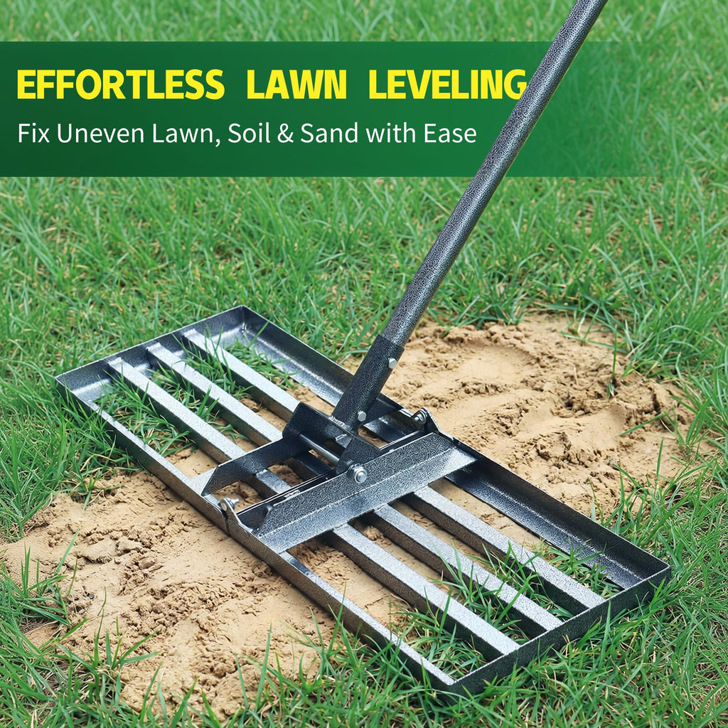 Lawn Leveling Rake 30x10 Inch, 6FT Heavy-Duty Carbon Steel Lawn Leveler – Yard Leveling Rake for Soil, Sand, Grass, Perfect for Lawn Repair, Pit Filling & Garden Maintenance