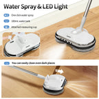 Electric Mop, AlfaBot WS-24 Cordless Spin Mop for Floor Cleaning, Lightweight & Rechargeable Floor Cleaner with Water Sprayer and LED Headlight for Hardwood and Tile Floors, White