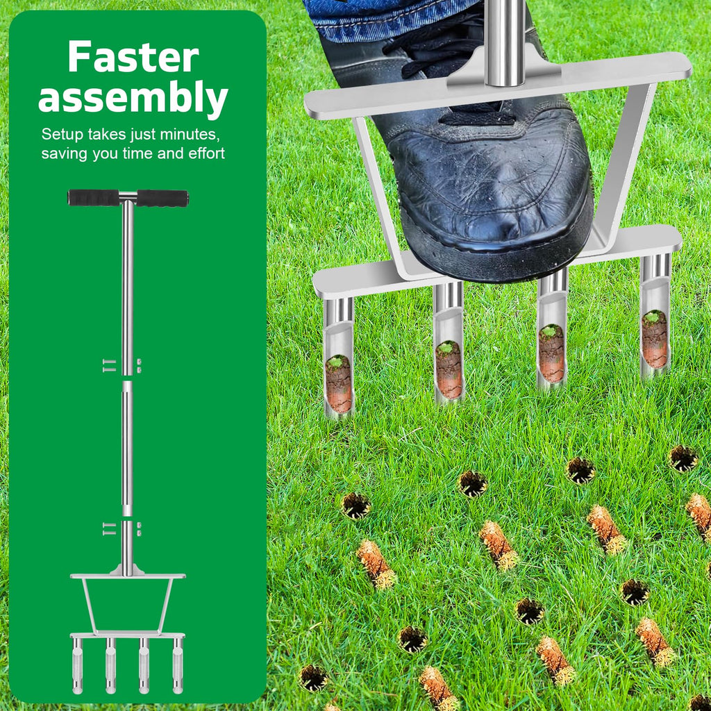 Dual-Function Manual Core Lawn Aerator with 4 Hollow Tine (2026 Upgraded)