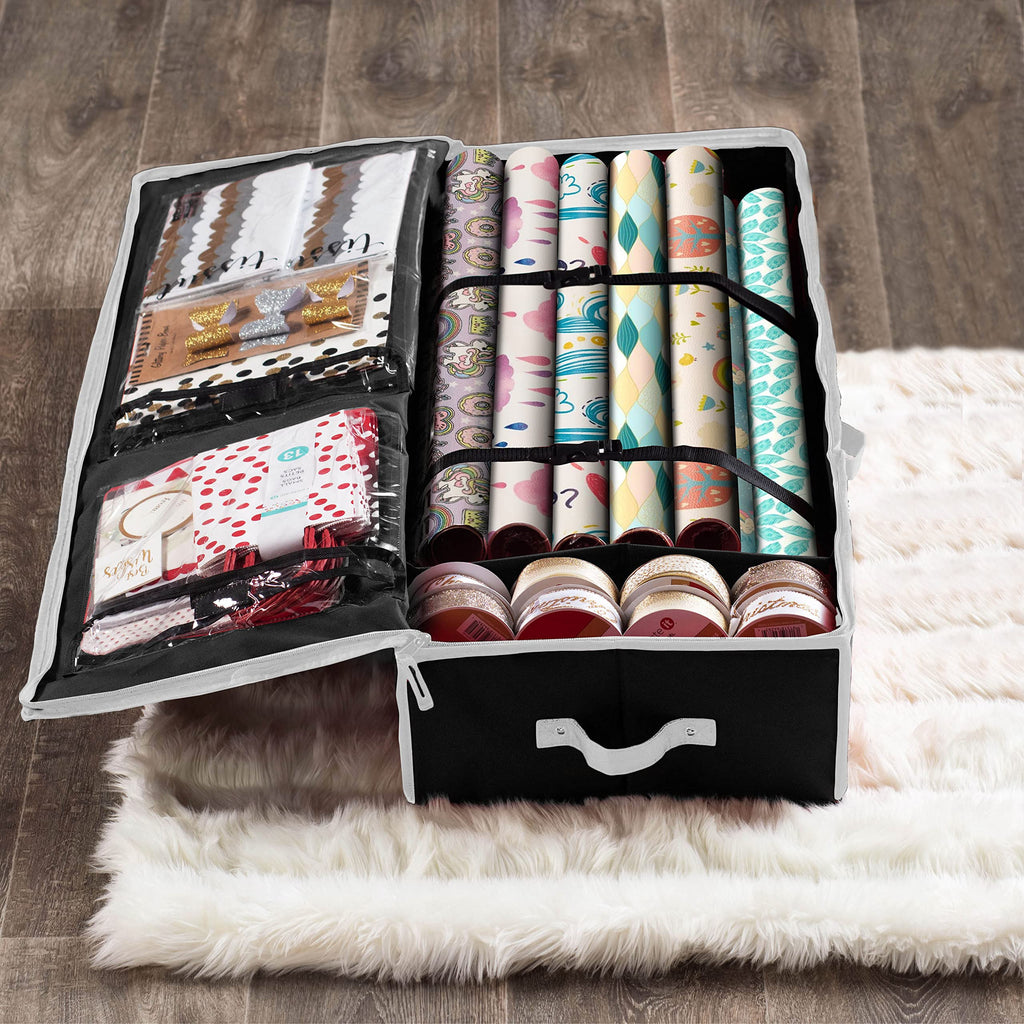 ZOBER Wrapping Paper Storage, Gift Wrapping Organizer Storage, Black/White