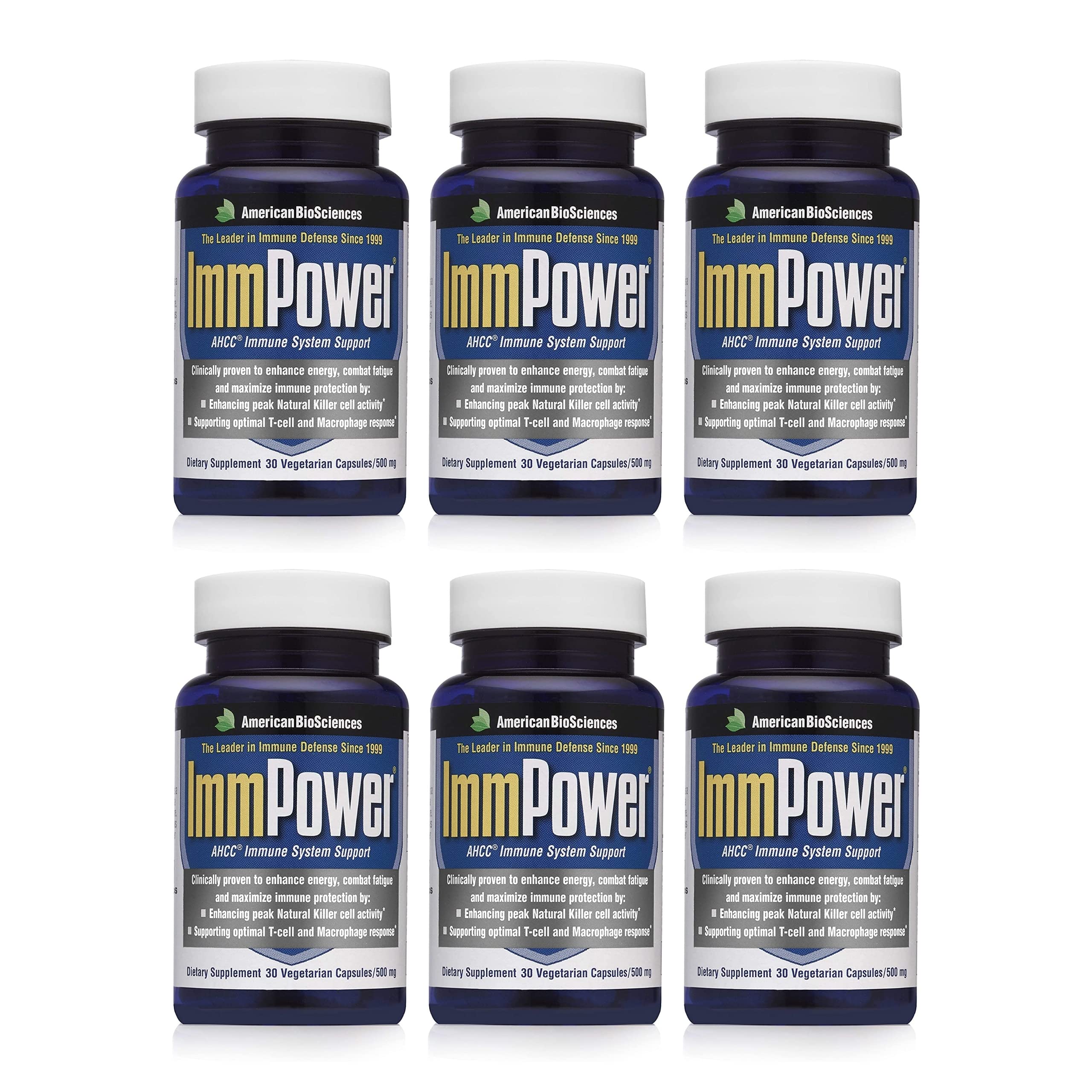 American BioSciences ImmPower AHCC Mushroom Supplement 6-Pack, Enhanced Immune Support, Natural Killer Cell Activity and Cytokine Production, 30 Vegetarian Capsules, 500 milligrams per Capsule