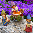 Mood Lab Garden Gnome Figurines - Lady Gnomes Set (3 pcs) - 3.5" H Miniature Decorative Statues & Accessories - Outdoor & Indoor Garden Decor