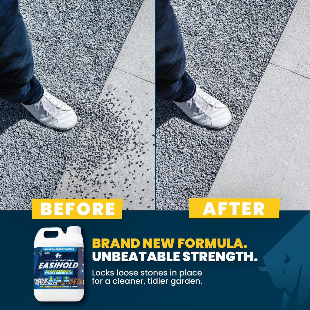 Easihold Rock Glue – Gravel Binder for Pea Gravel & Stones. Long-Lasting Mulch Glue for Landscaping – Non-Toxic, Ready-to-Use Gravel Lockdown for Paths, Patios & Garden Borders (64oz)
