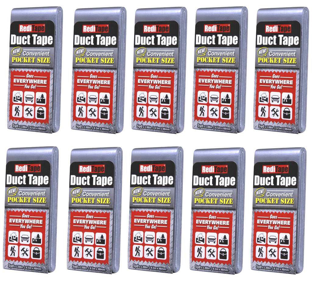RediTape Travel Size Pocket Duct Tape 10-Pack | 1.88 inches x 5 Yards per Flat Pack (10-Pack, Silver)