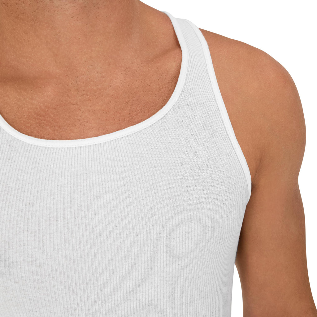 Hanes Men Tank Top Undershirt Pack, Cool & Breathable Cotton, Moisture-Wicking Ribbed Tanks for Men, White - L