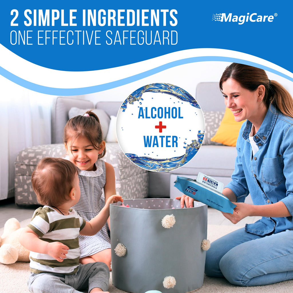MagiCare 75% Large Alcohol Wipes (4-80ct Packs, 320pcs) - Alcohol Hand Sanitizer Wipes, Premium - Unscented Hand Wipe, Sanitizing Wipe - Travel, Home, Classroom, Camping - Soft Packs