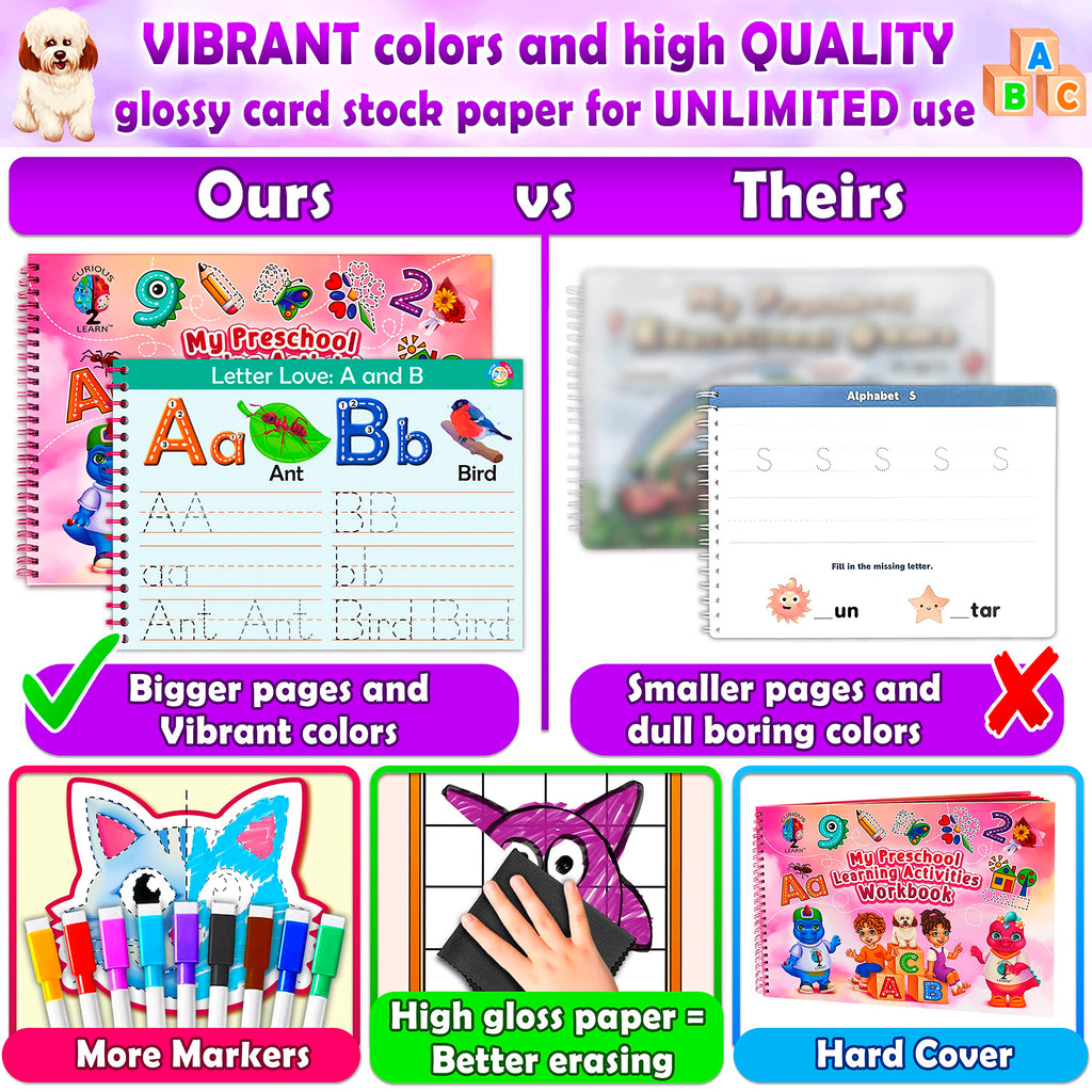 Curious 2 Learn Preschool Learning Activities -Tracing Books for Kids Ages 3-5 - Toddler Handwriting Practice - Letter Tracing for Kids Preschool Kindergarten Workbooks 3-4, 4-5 - Learning Toys