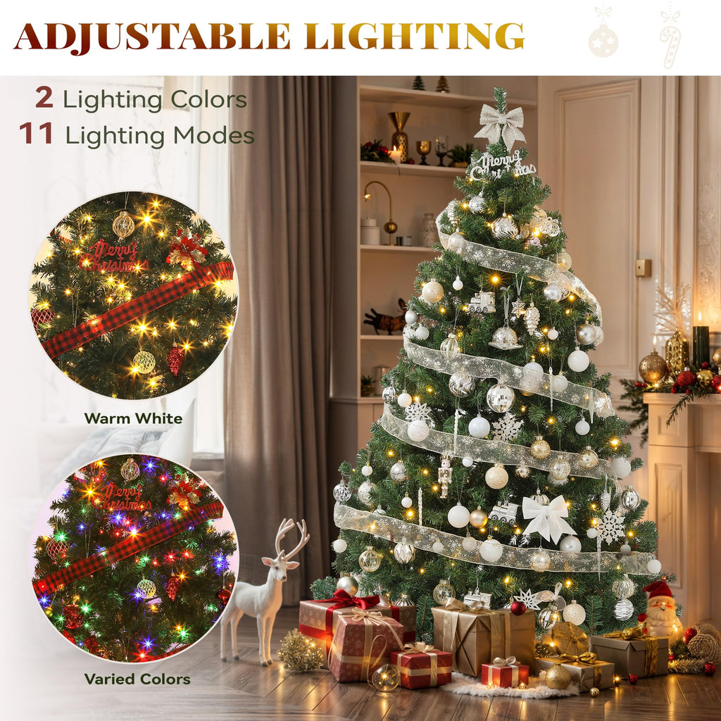 YITAHOME 6ft Pre-Lit Green Artificial Hinged Christmas Tree with Remote