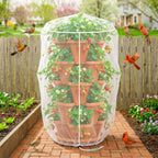 Warmfarm 2 Pcs Vertical Plant Pot Insect Netting,5-Tier Stackable Planter Garden Net Cover for Strawberry, Planter Pot Protection Mesh with Drawstring for Strawberry Herb Vegetable Flower Fruit