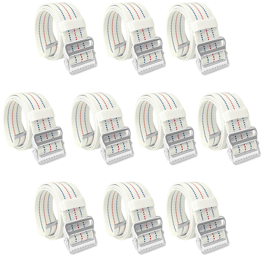 ASA TECHMED 10 Pack Cotton Soft Transfer Gait Belt with Metal Buckle and Belt Loop Holder for Walking, Belt Support Hold - Homecare, Caregiver, Nurse, Therapist 60 Inch, White