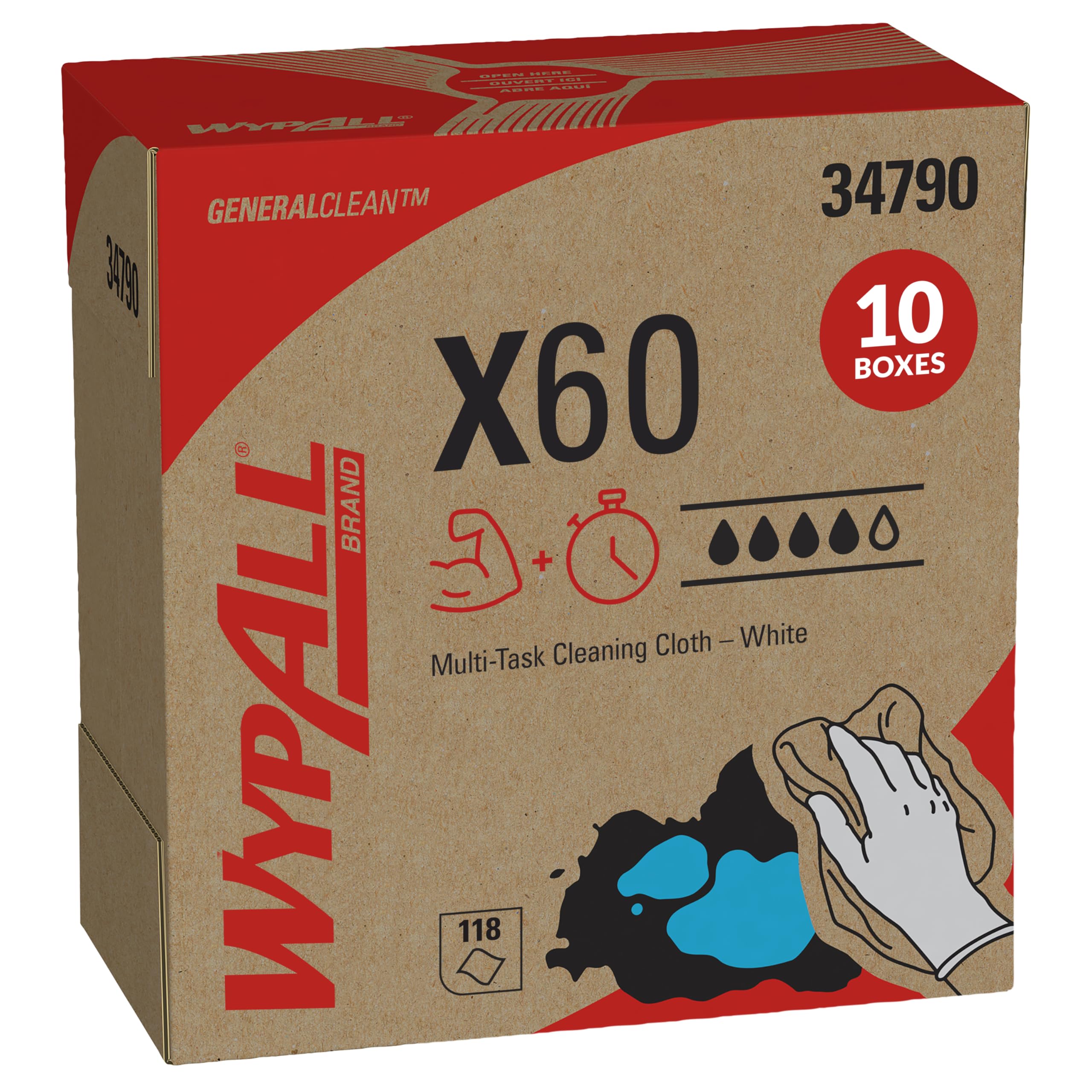 WypAll GeneralClean X60 Multi-Task Cleaning Cloths, 10 x 118 Towels (34790)