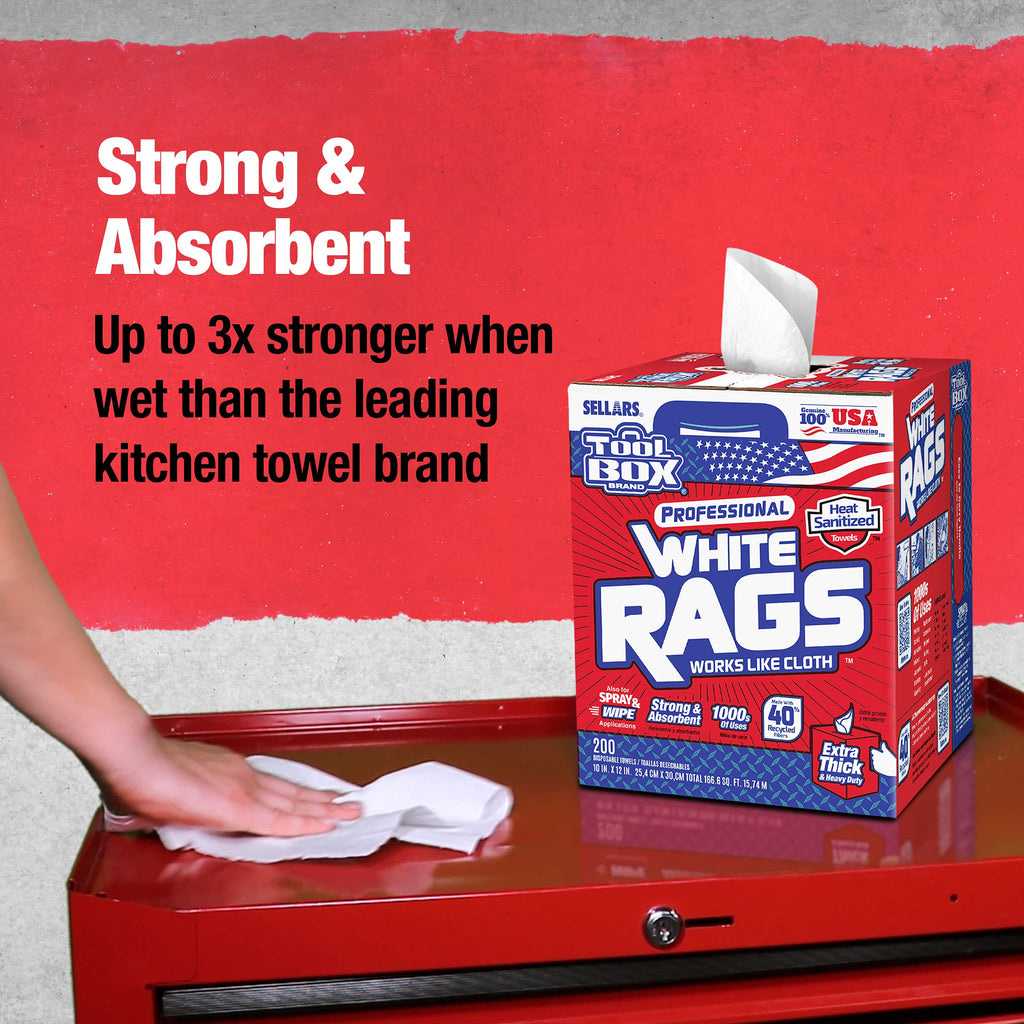 Sellars 58202 ToolBox White Rags Box, 10" x 12" (6 Boxes of 200 Sheets)