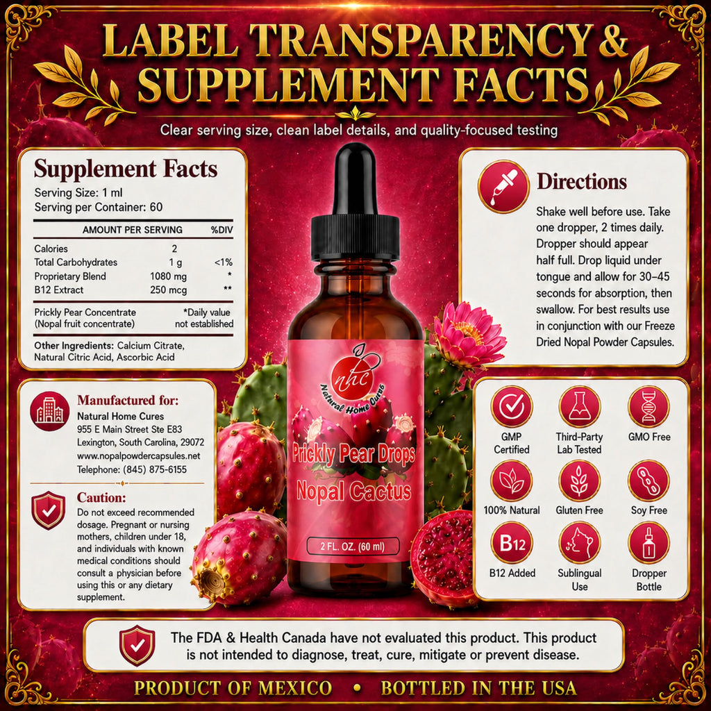 Natural Home Cures Prickly Pear Drops with Vitamin B12, Nopal Cactus Fruit Concentrate, Liquid Supplement with Betalains & Plant Nutrients, 2 Bottles, 120 Total Servings, 2 Fl Oz Each (2)