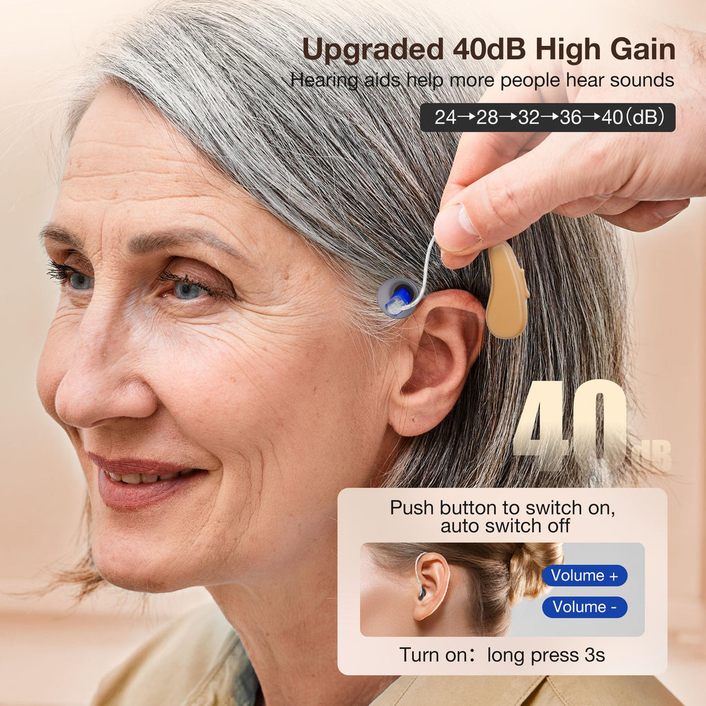 Hearing Aids for Seniors Rechargeable with Noise Cancelling, Hearing Amplifier with 5 Levels of Volume Adjustmen, Simple to Operate and Hear Clear Sound