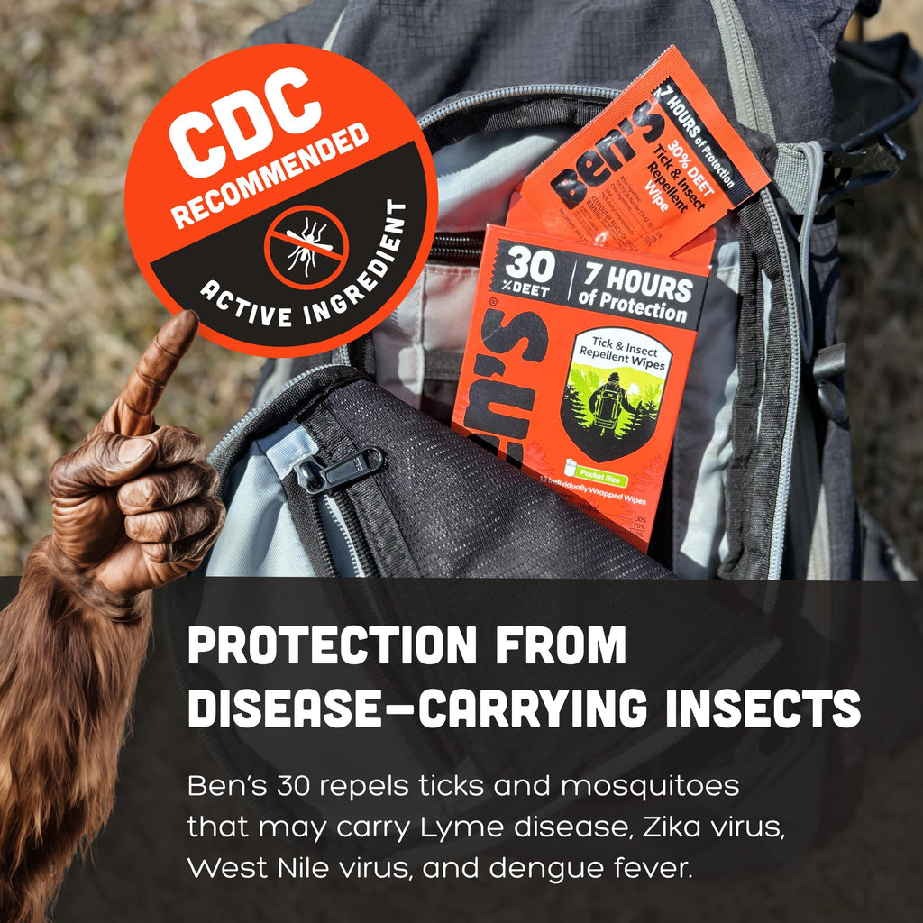 Ben's Tick & Insect Repellent Wipes - 30% DEET for Mosquitoes, Ticks & More - Up to 7 Hours of Protection - Alcohol- & Fragrance-Free - 12 Wipes (4 Pack)