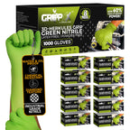 GRIPXX Herkules Grip Heavy Duty 8Mil Green Nitrile Gloves,3D Raised Diamond Texture-Latex & Powder Free-Industrial, Mechanic | Bulk Case of (1000 CT)