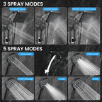 Veken High Pressure Rain Shower Head with Handheld, Square Rainfall Shower Heads with 5-Mode Handheld Spray Combo, Detachable Hand Held Showerhead, Bathroom Decor，Dual Matte Black Regaderas Para