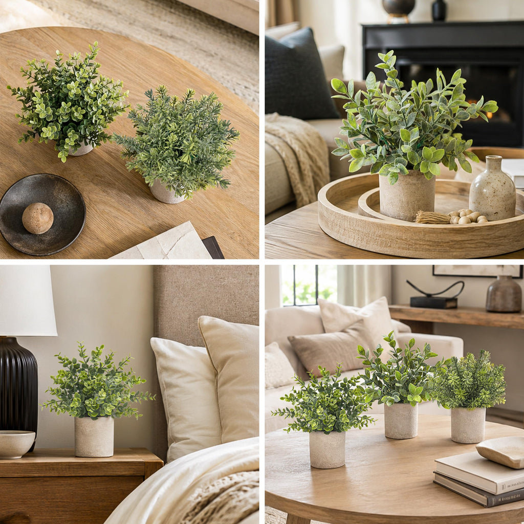 Der Rose 3 Pack Mini Fake Plants, Sage Green Artificial Plants for Shelves